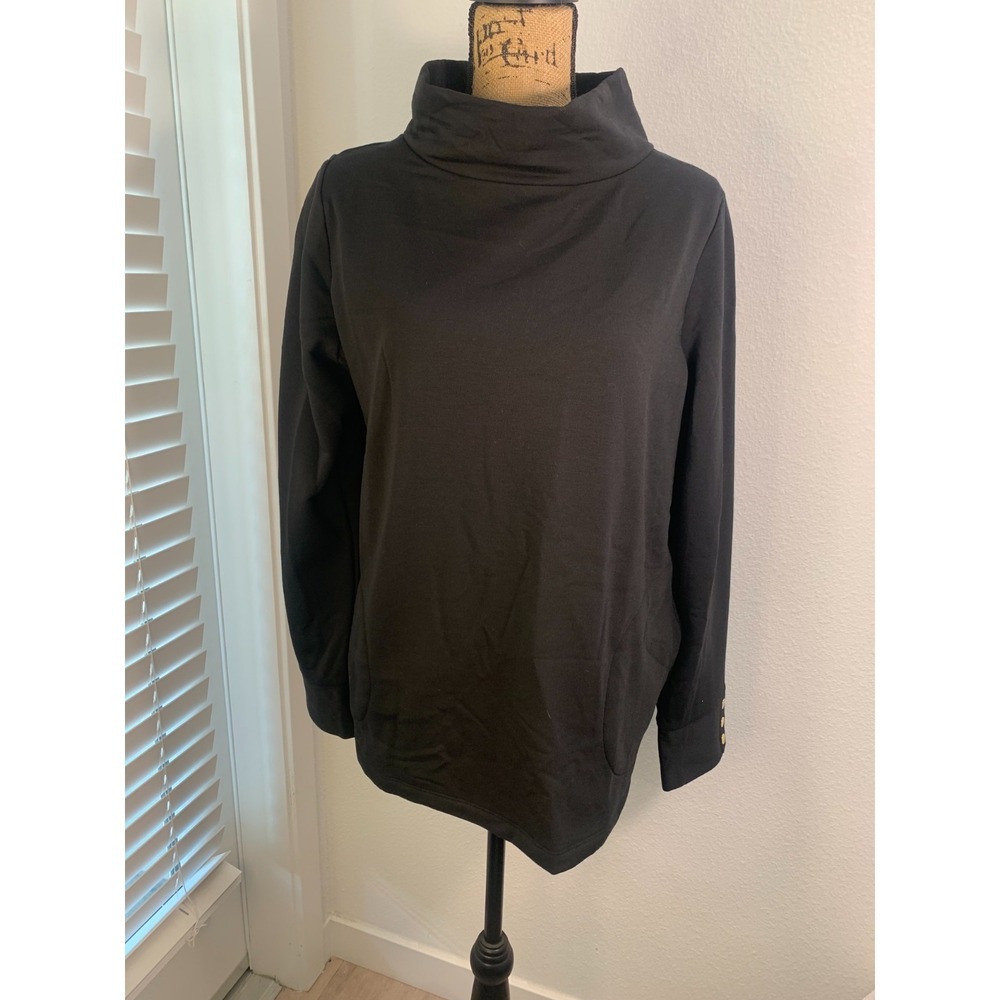 (H-240) Susan Graver Women Top Size L Black Cowl Neck Tunic Pockets QVC - Picture 2 of 9